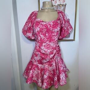 Floral Pink Dress with Puff Sleeves